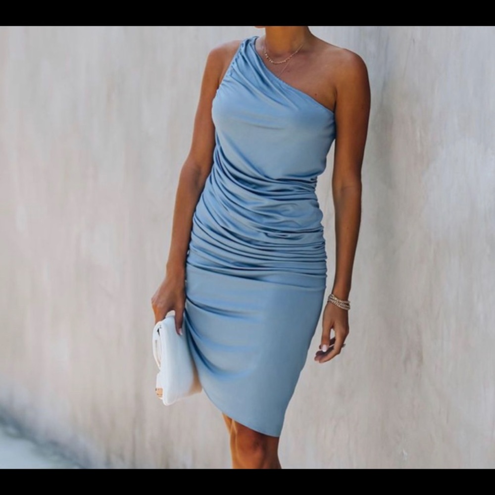 Ruched one shoulder midi dress